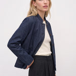 Lined denim jacket, three-quarter view