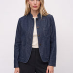 Dark indigo jacket with rounded front edges