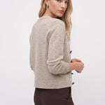 Beige merino cardigan, back three-quarter view