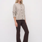 Beige merino cardigan, full outfit view