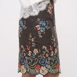 Brown floral pencil skirt, side detail